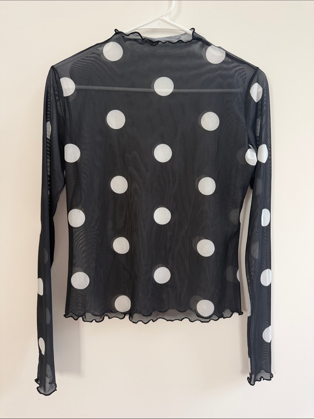 Dressed in LALA Black Sheer Polka-Dot Long Sleeve Top